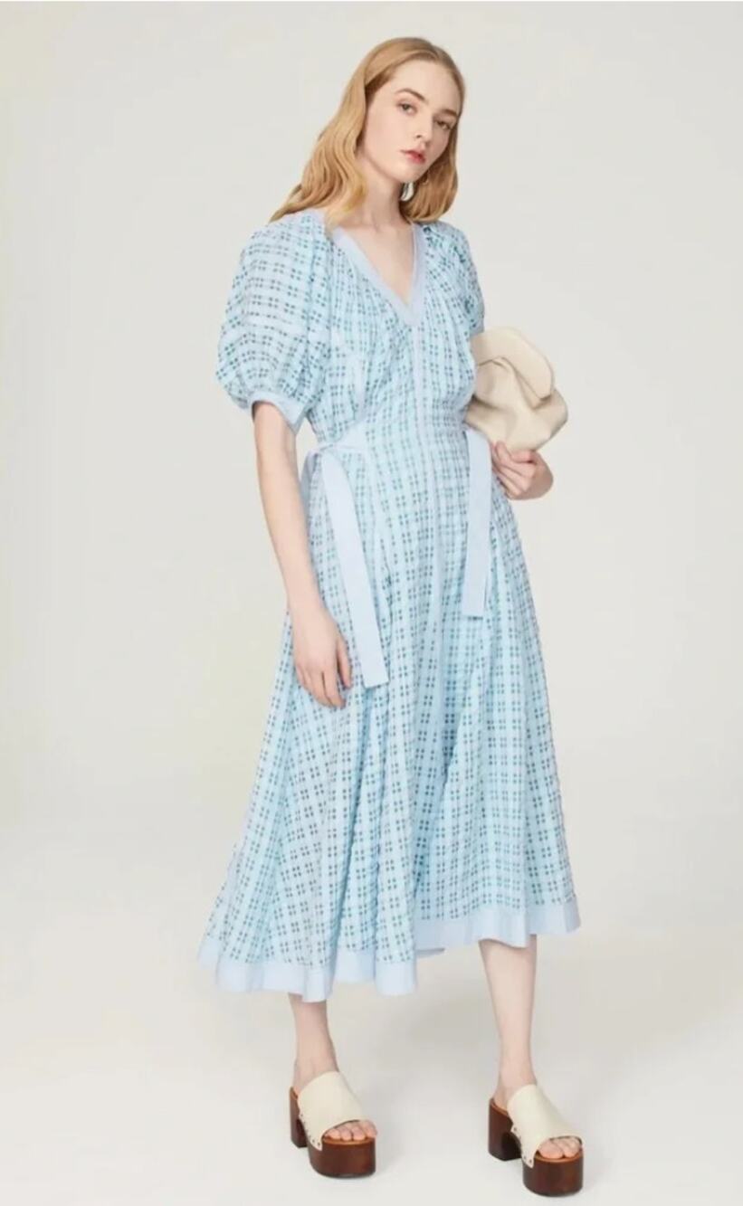 3.1 Phillip Lim Light Blue Printed Midi Wrap Dress Size 10